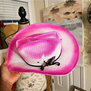 Vintage Western Express Ombre Barbie  Pink & White Cowgirl Hat.